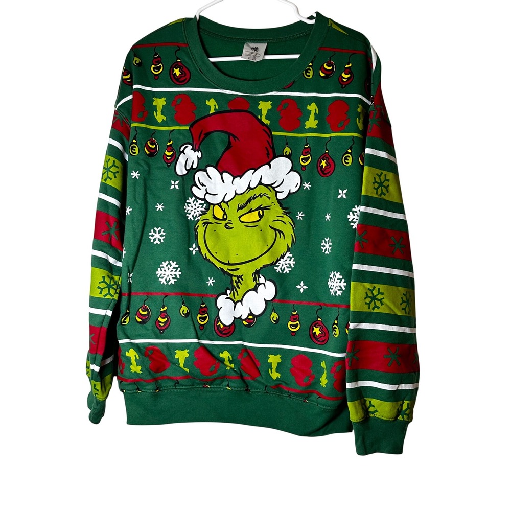 Dr Seuss The Grinch Christmas Sweatshirt Green Holiday Pullover XL 15-17